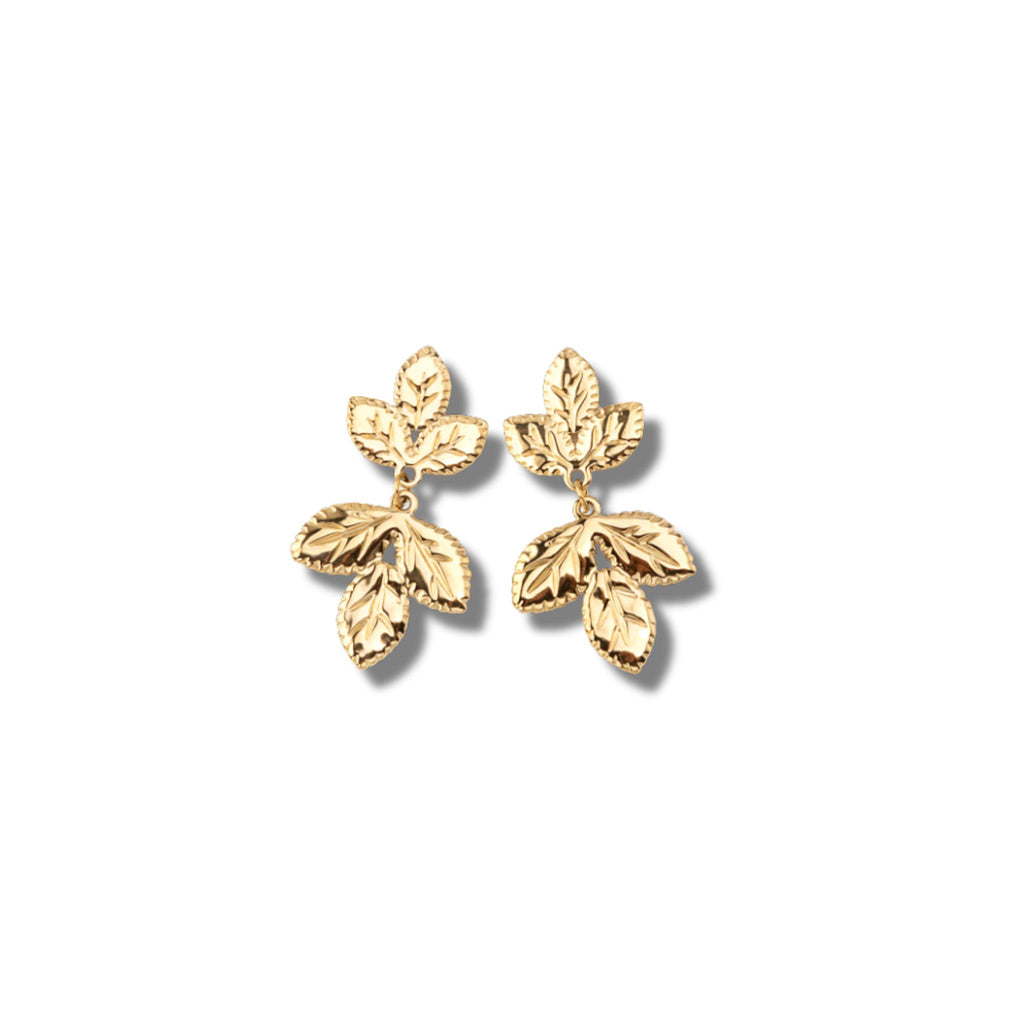 LEAF | Brincos Compridos com Folhas em Aço Inoxidável