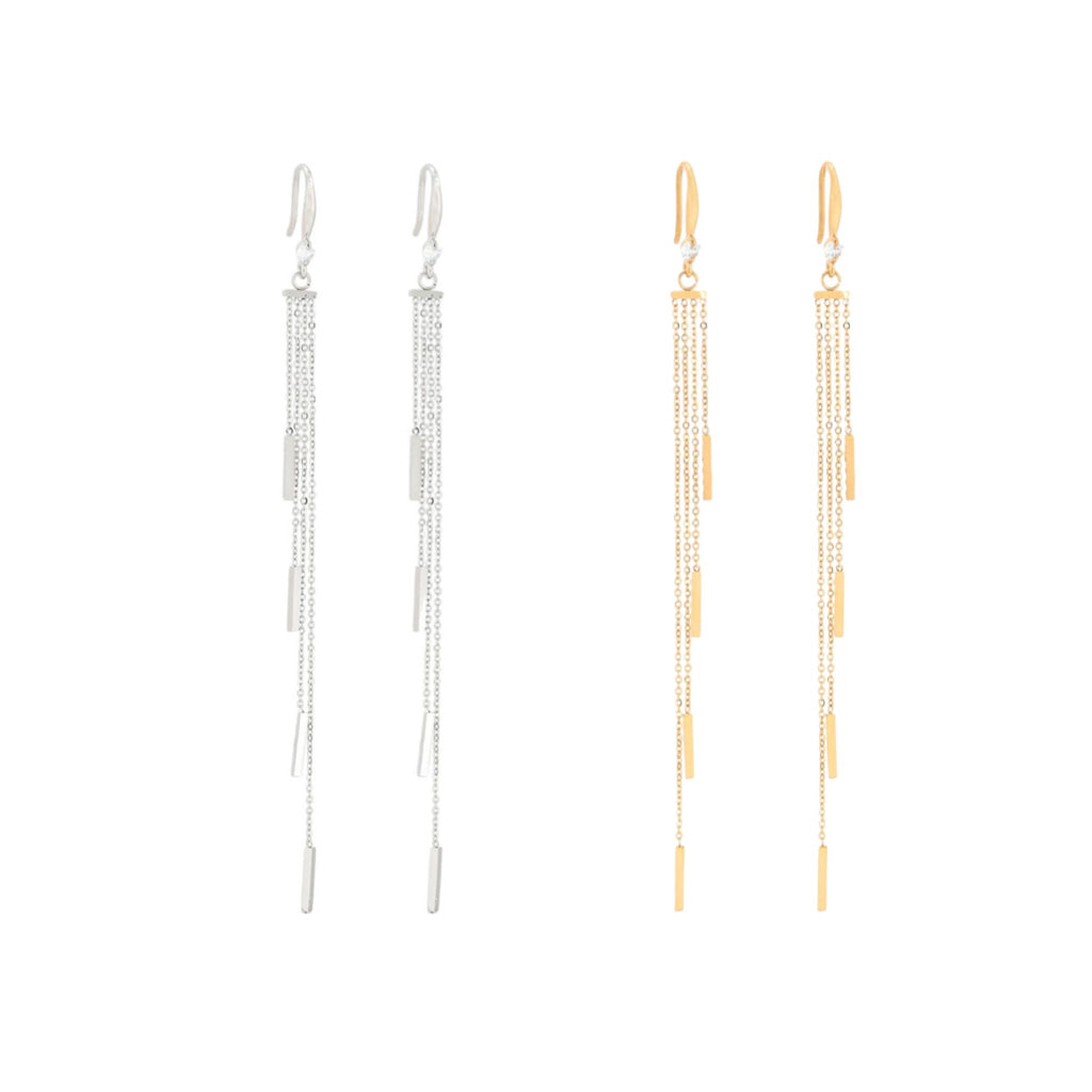 LENA | Brincos Compridos com Múltiplos Fiadas e Zircônia em Aço Inox