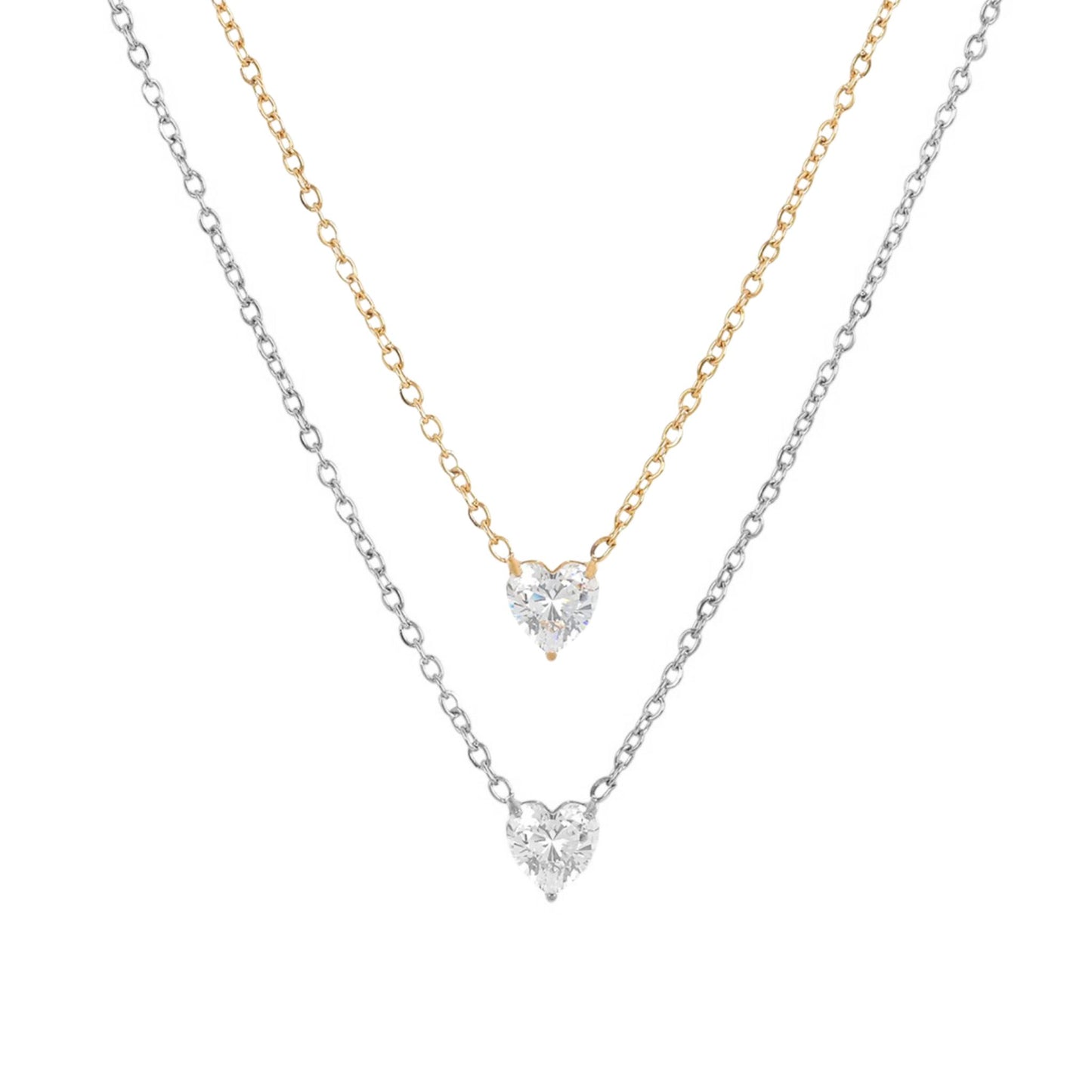 LITTLE HEART | Colar com zircônia em formato de coração em aço inoxidável