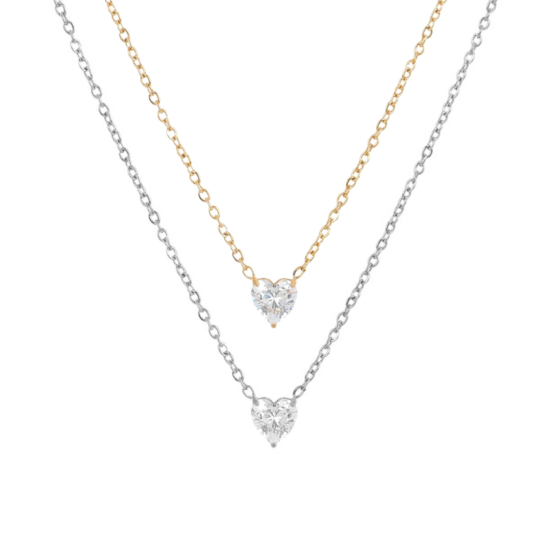 LITTLE HEART | Colar com zircônia em formato de coração em aço inoxidável