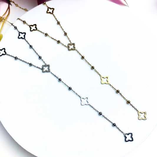 UCKY | Colar com Trevos e Zircónias em Aço Inoxidável