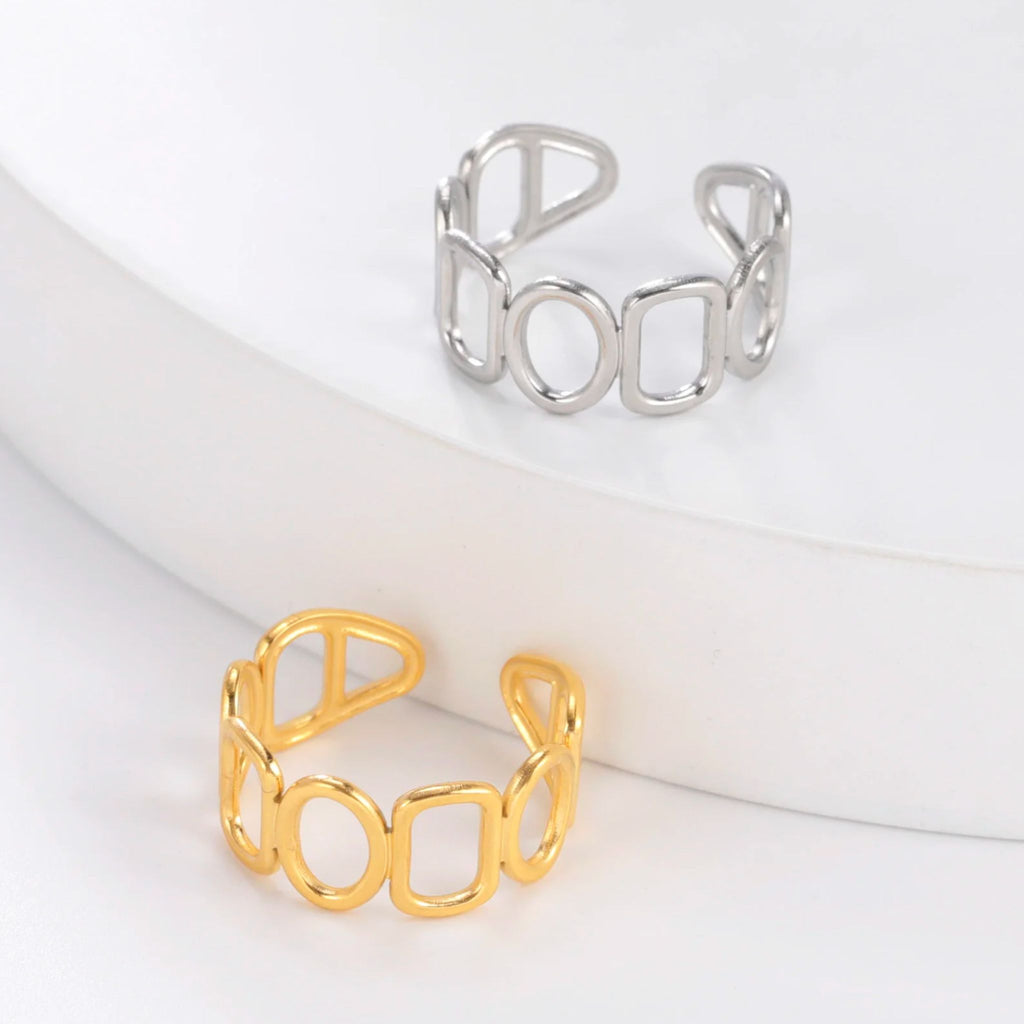 LARIMA | Anel com Elos Ovais e Retangulares em Aço Inox Ajustável