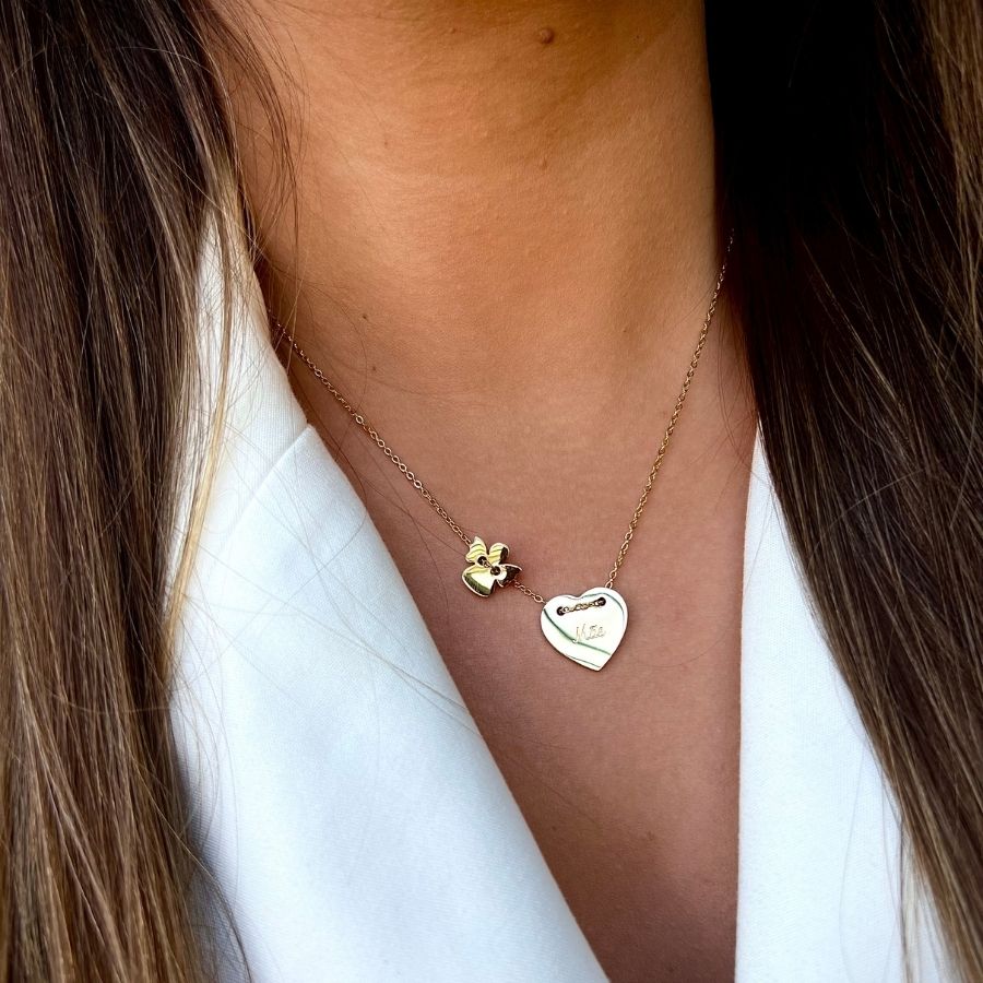 MALALA | Colar Mãe com Coração e Anjo em Aço inoxidável