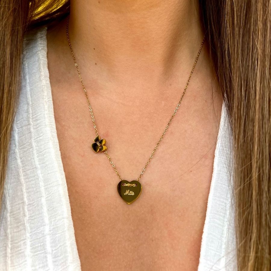 MALALA | Colar Mãe com Coração e Anjo em Aço inoxidável