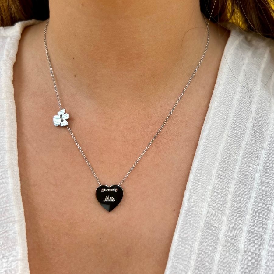 MALALA | Colar Mãe com Coração e Anjo em Aço inoxidável
