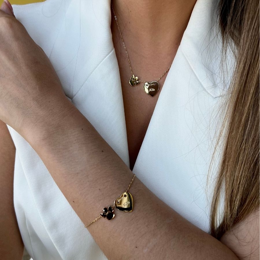 MALALA | Colar Mãe com Coração e Anjo em Aço inoxidável