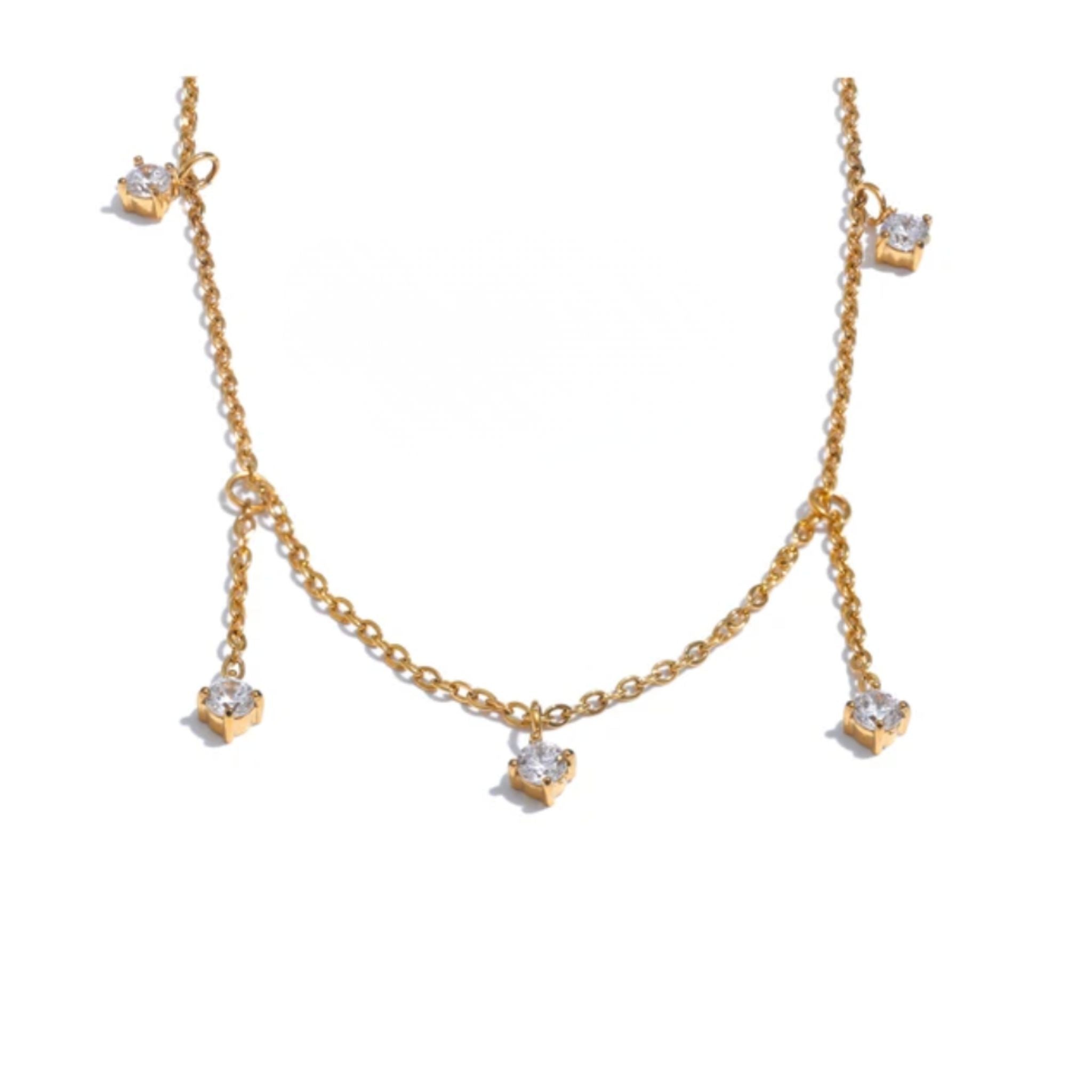 MALI | Colar Estilo Chocker com Pendentes em Zircónias em Aço Inox