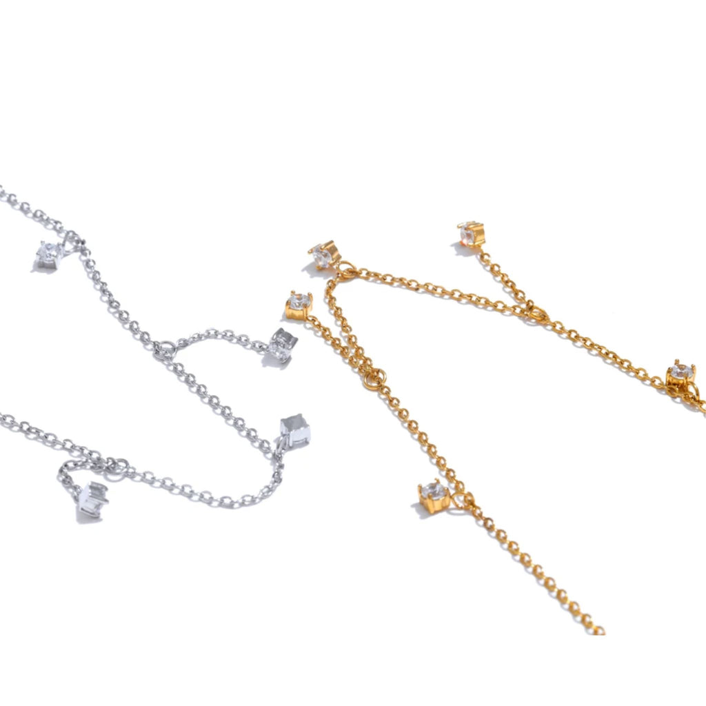 MALI | Colar Estilo Chocker com Pendentes em Zircónias em Aço Inox