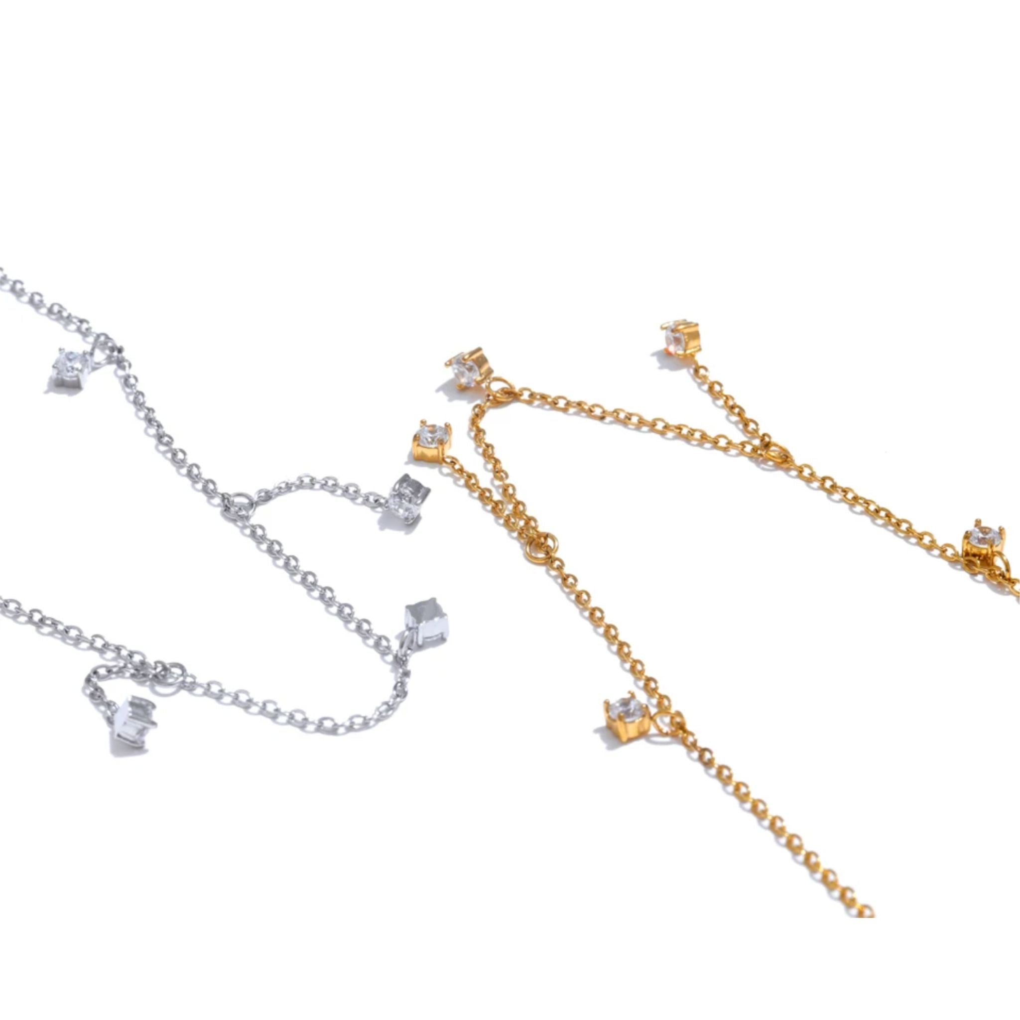 MALI | Colar Estilo Chocker com Pendentes em Zircónias em Aço Inox