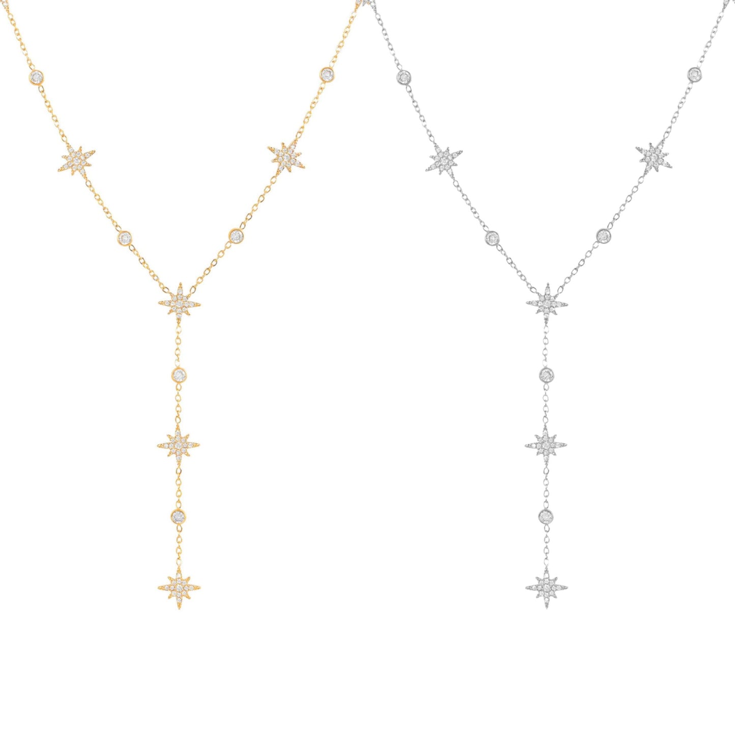 MANY STARS | Colar Gravata com Múltiplas Estrelas e Brilhantes em Aço Inox
