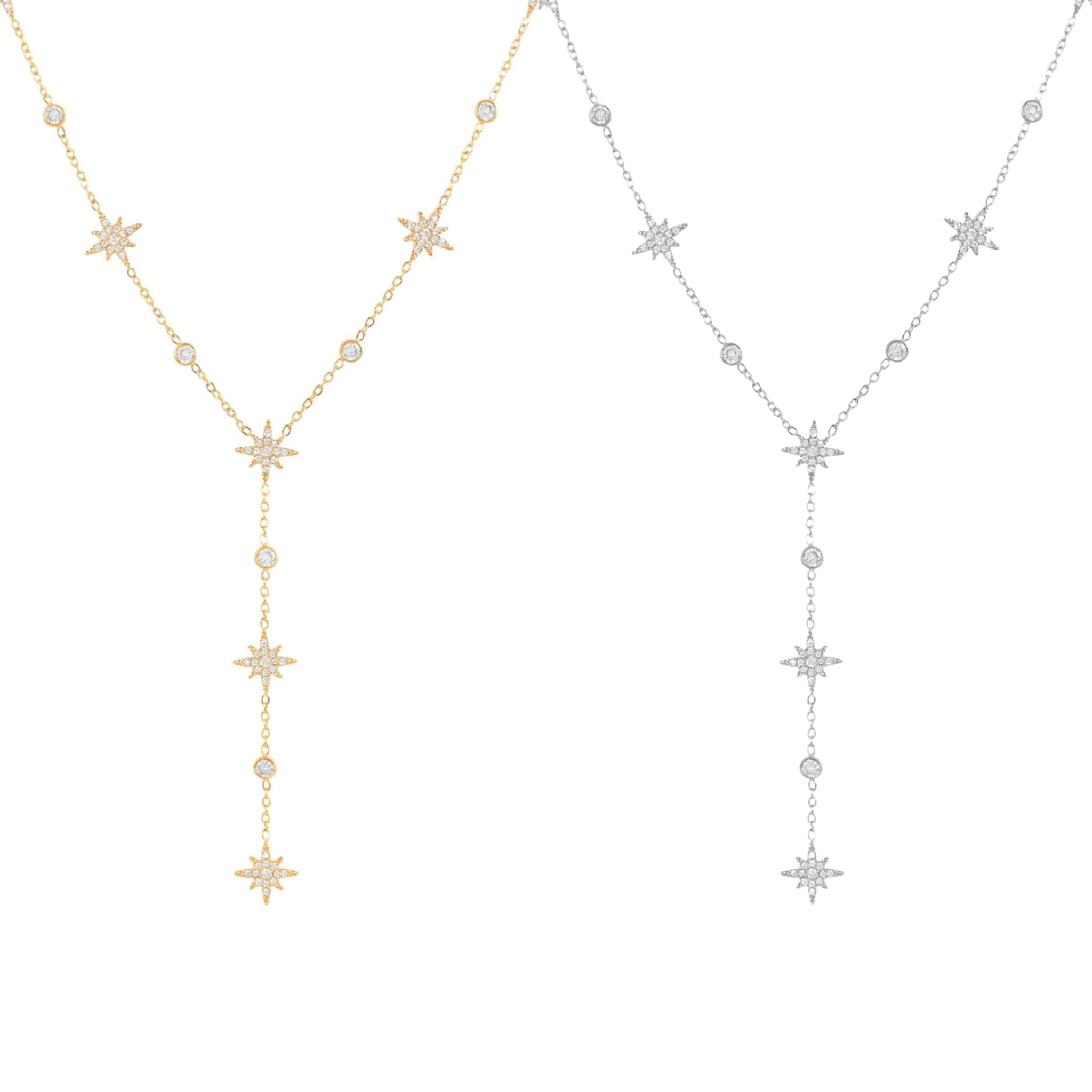 MANY STARS | Colar Gravata com Múltiplas Estrelas e Brilhantes em Aço Inox