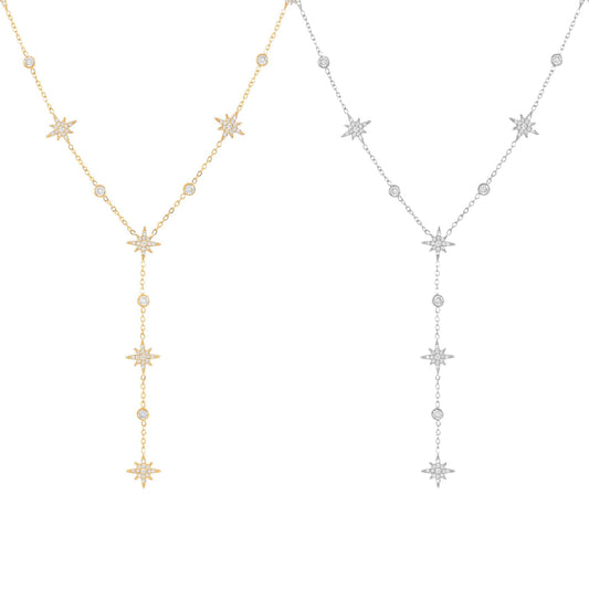 MANY STARS | Colar Gravata com Múltiplas Estrelas e Brilhantes em Aço Inox