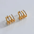 MARILIA III | Brincos Efeito Quadruplo em Aço Inoxidável com Zircônias