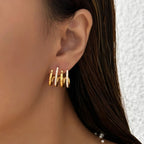 MARILIA III | Brincos Efeito Quadruplo em Aço Inoxidável com Zircônias