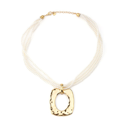 MAXI PEARL I | Colar Maxi com Múltiplas Pérolas e Pendente Retangular