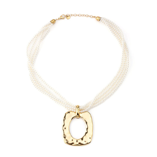 MAXI PEARL I | Colar Maxi com Múltiplas Pérolas e Pendente Retangular