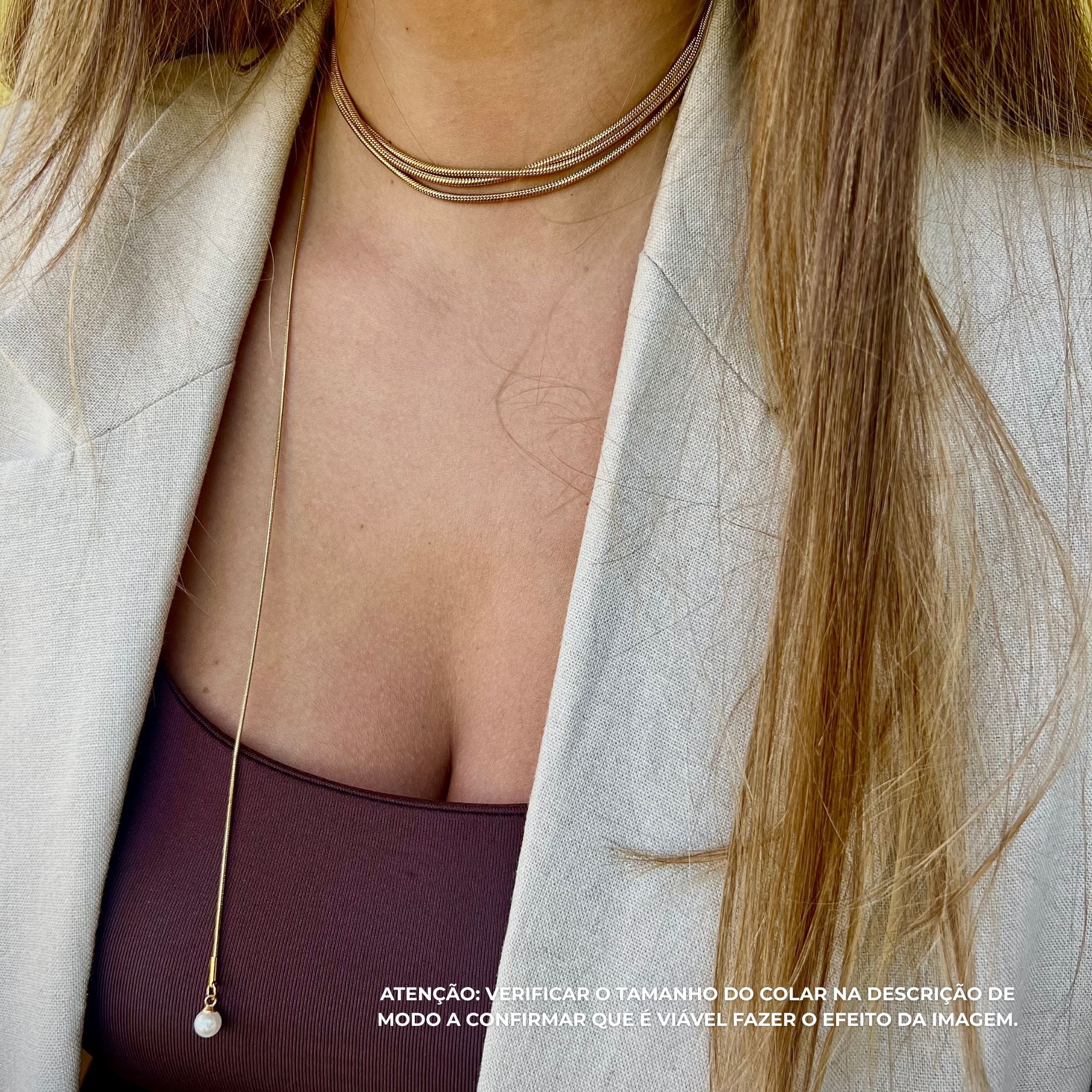 MEL | Colar Longo Multifuncional com Pérola em Aço Inoxidável Dourado