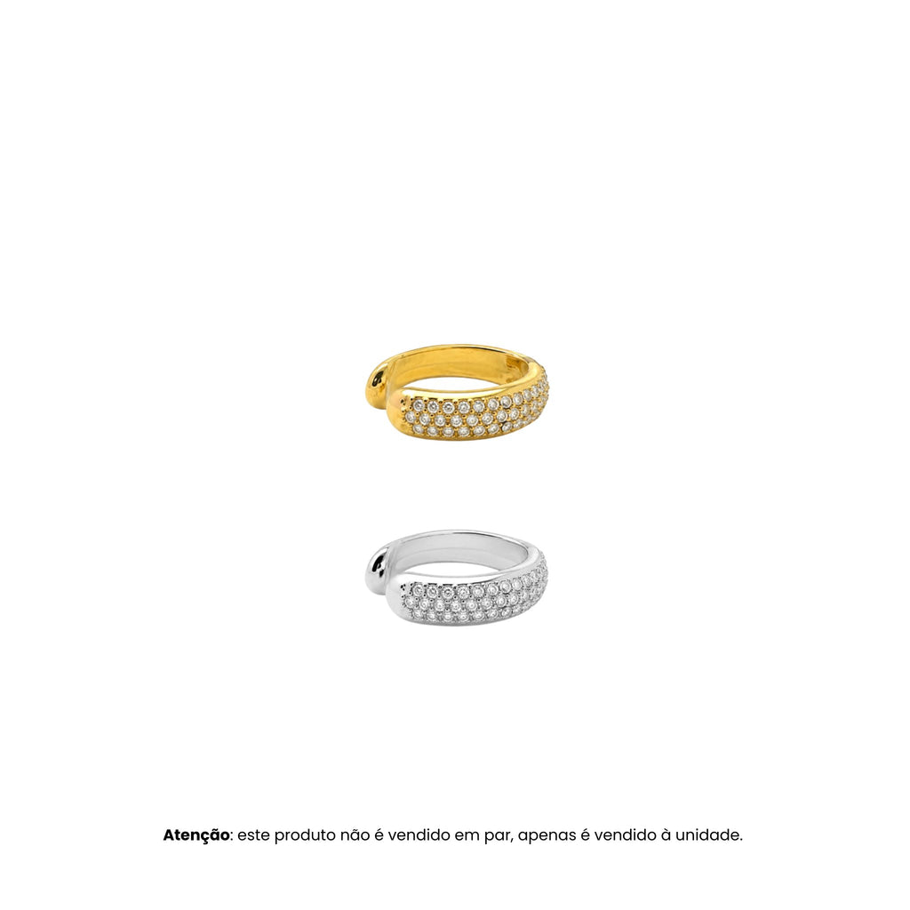 MONACO | Earcuff Largo com Zircônias em Aço Inoxidável