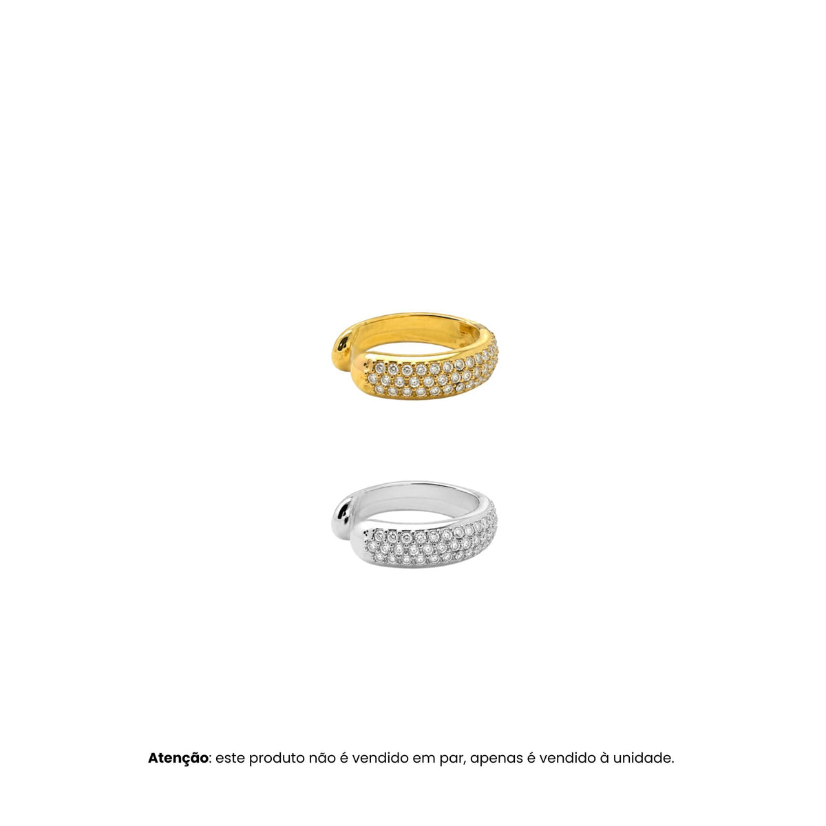 MONACO | Earcuff Largo com Zircônias em Aço Inoxidável