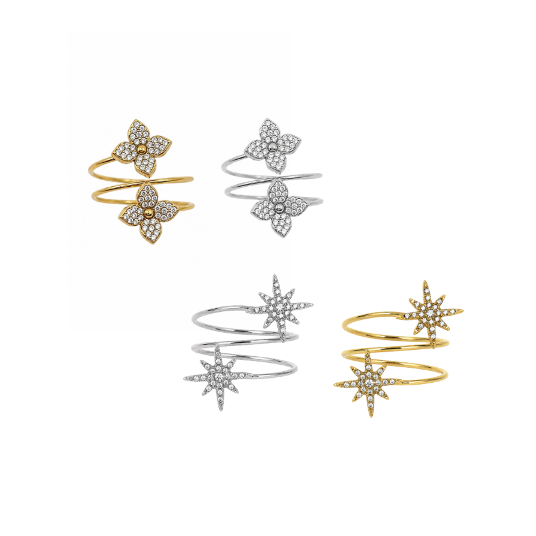 MUSE | Anel Espiral com Zircônias em Aço Inoxidável