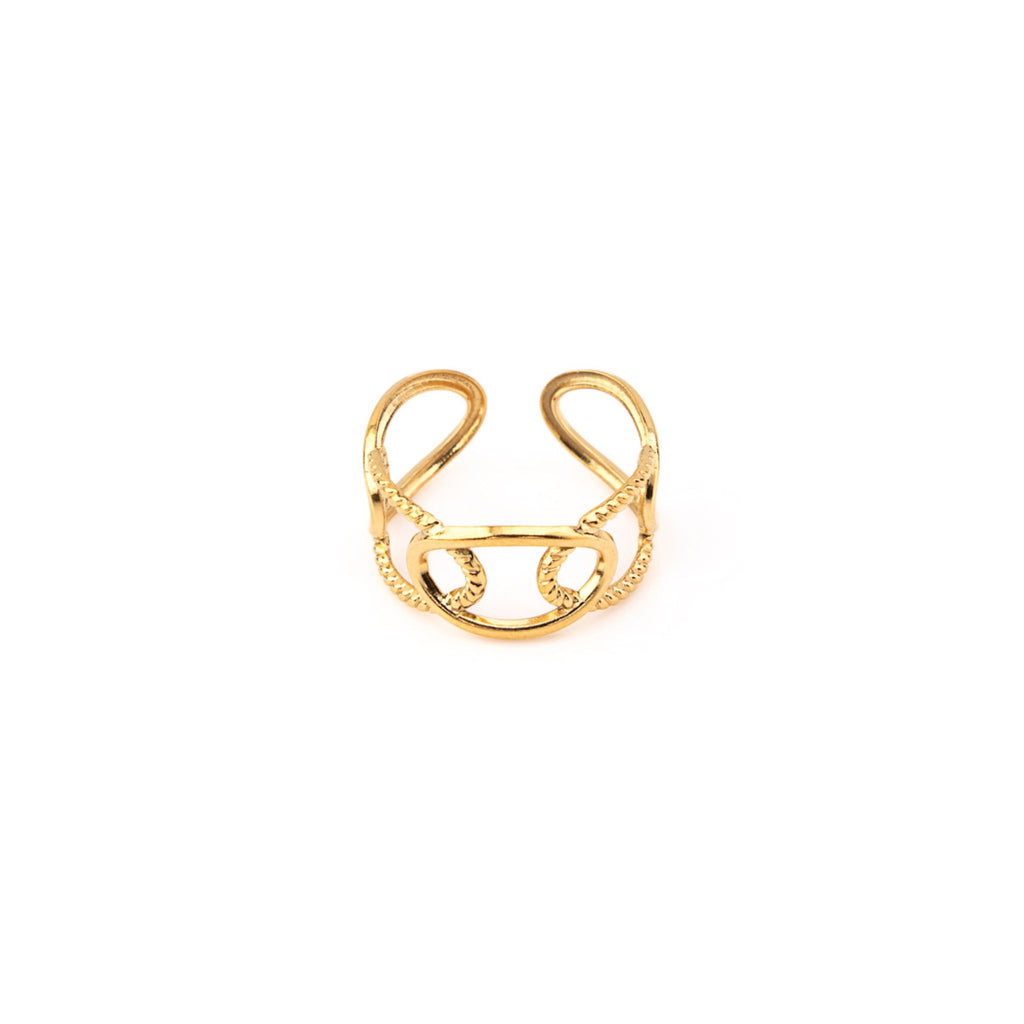 NANI | Anel Ajustável com Elos Ovais Interlaçados em Aço Inox