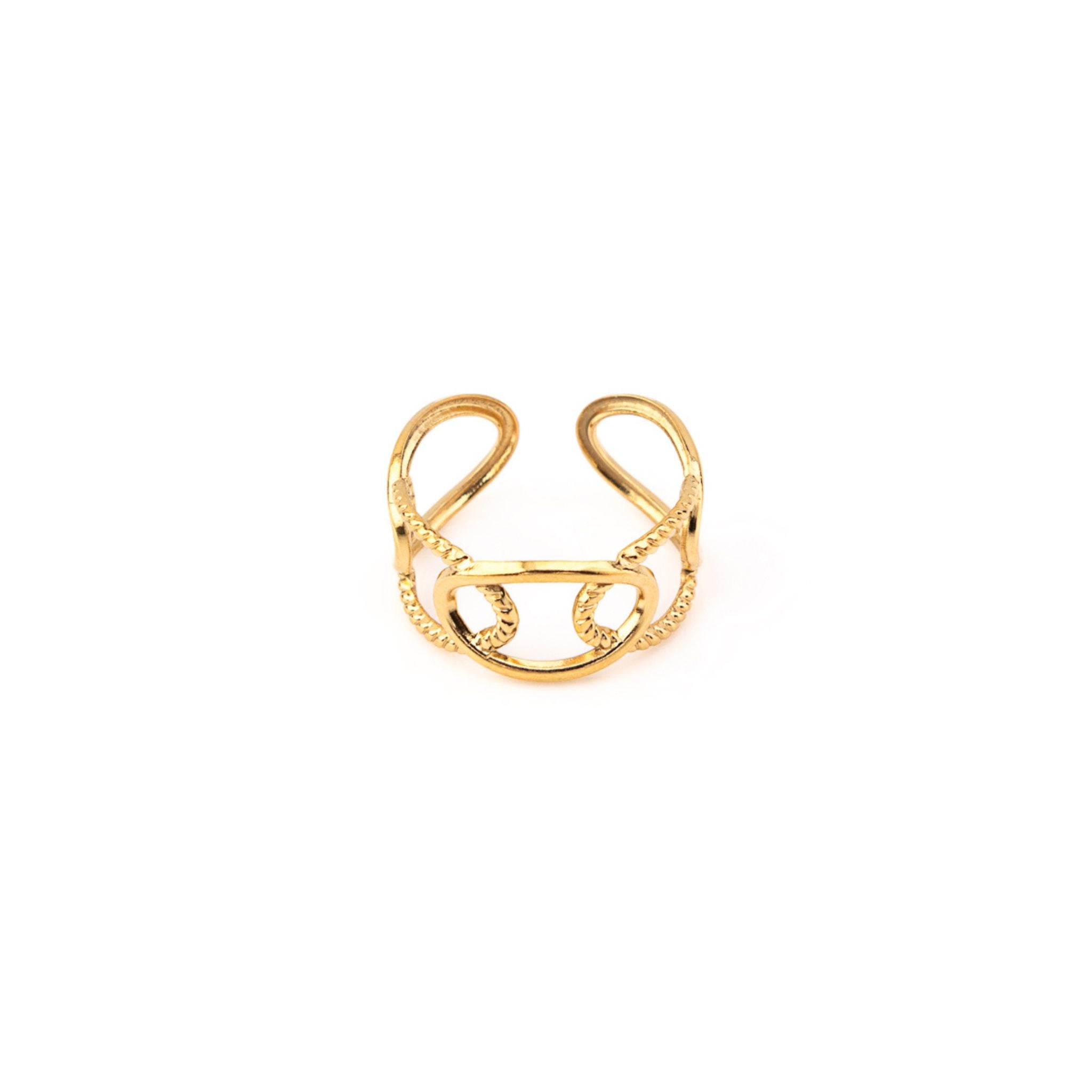 NANI | Anel Ajustável com Elos Ovais Interlaçados em Aço Inox