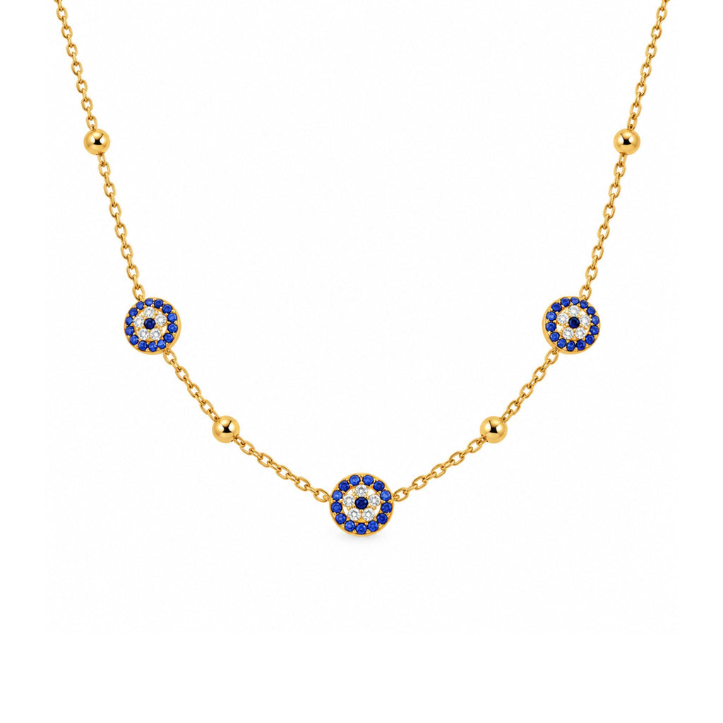 NAZAR | Colar com Olhos Turcos e Zircônias em Aço Inoxidável Dourado