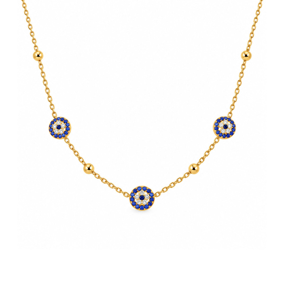 NAZAR | Colar com Olhos Turcos e Zircônias em Aço Inoxidável Dourado