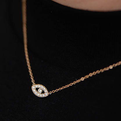 CONJUNTO OASIS | Colar + Brincos Curtos com Olho Turco em Zircônias em Aço Inox