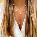 PAOLA | Colar em Pérolas com Pêndulo Ajustável em Aço Inoxidável