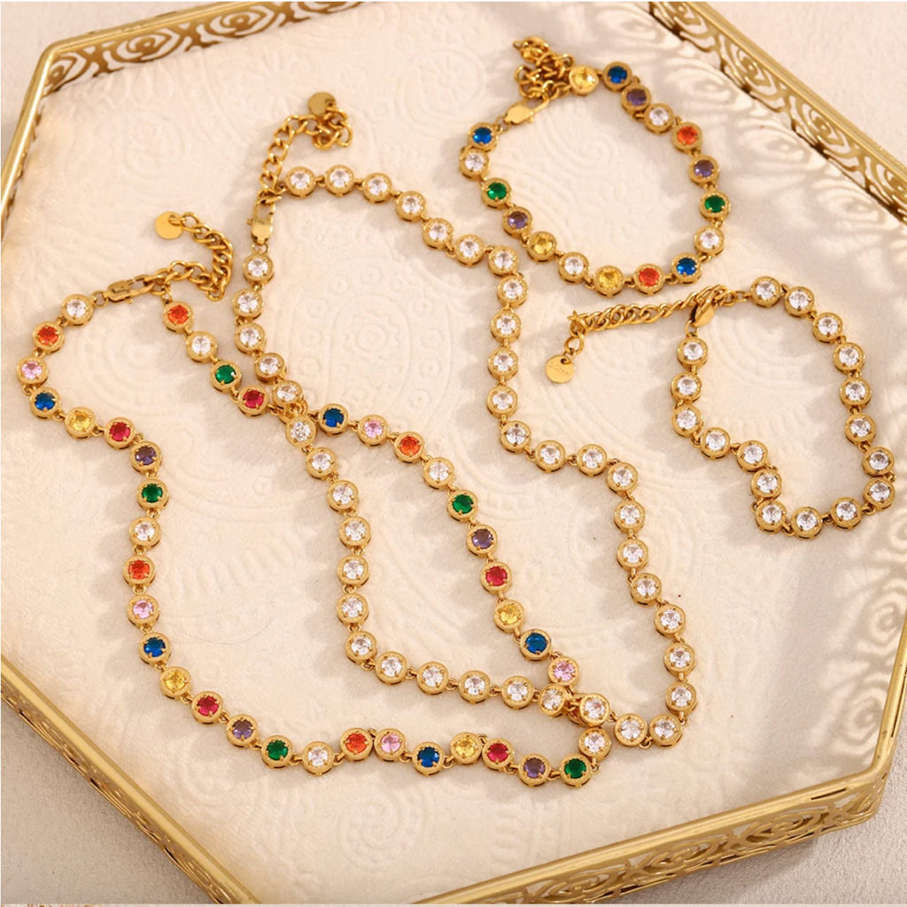 CONJUNTO RIVIERA II | Colar + Pulseira com Zircônias em Aço Inoxidável