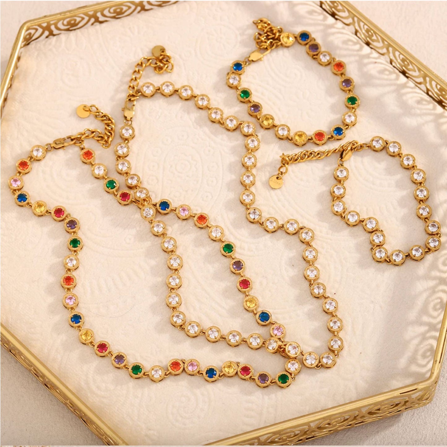 CONJUNTO RIVIERA II | Colar + Pulseira com Zircônias em Aço Inoxidável