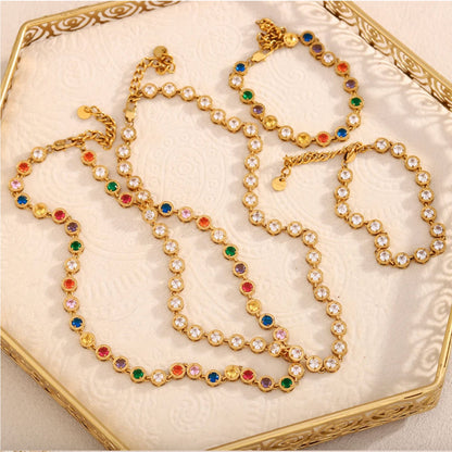 CONJUNTO RIVIERA II | Colar + Pulseira com Zircônias em Aço Inoxidável