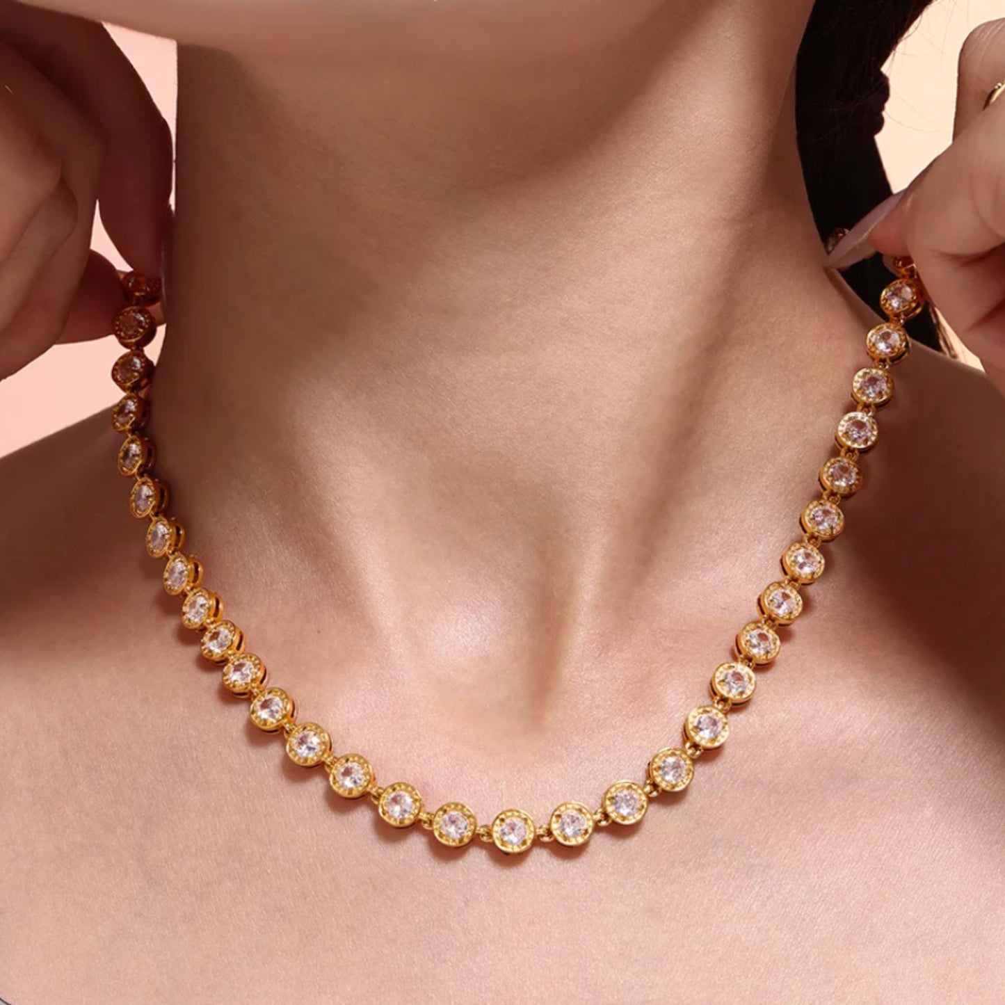 CONJUNTO RIVIERA II | Colar + Pulseira com Zircônias em Aço Inoxidável