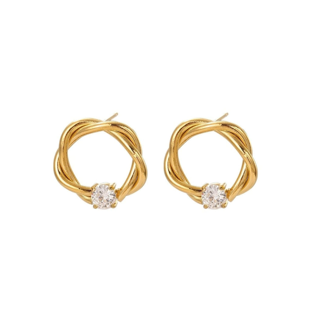 ROUND II | Brincos Curtos Entrançados com Zircônia em Aço Inoxidável