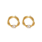 ROUND II | Brincos Curtos Entrançados com Zircônia em Aço Inoxidável