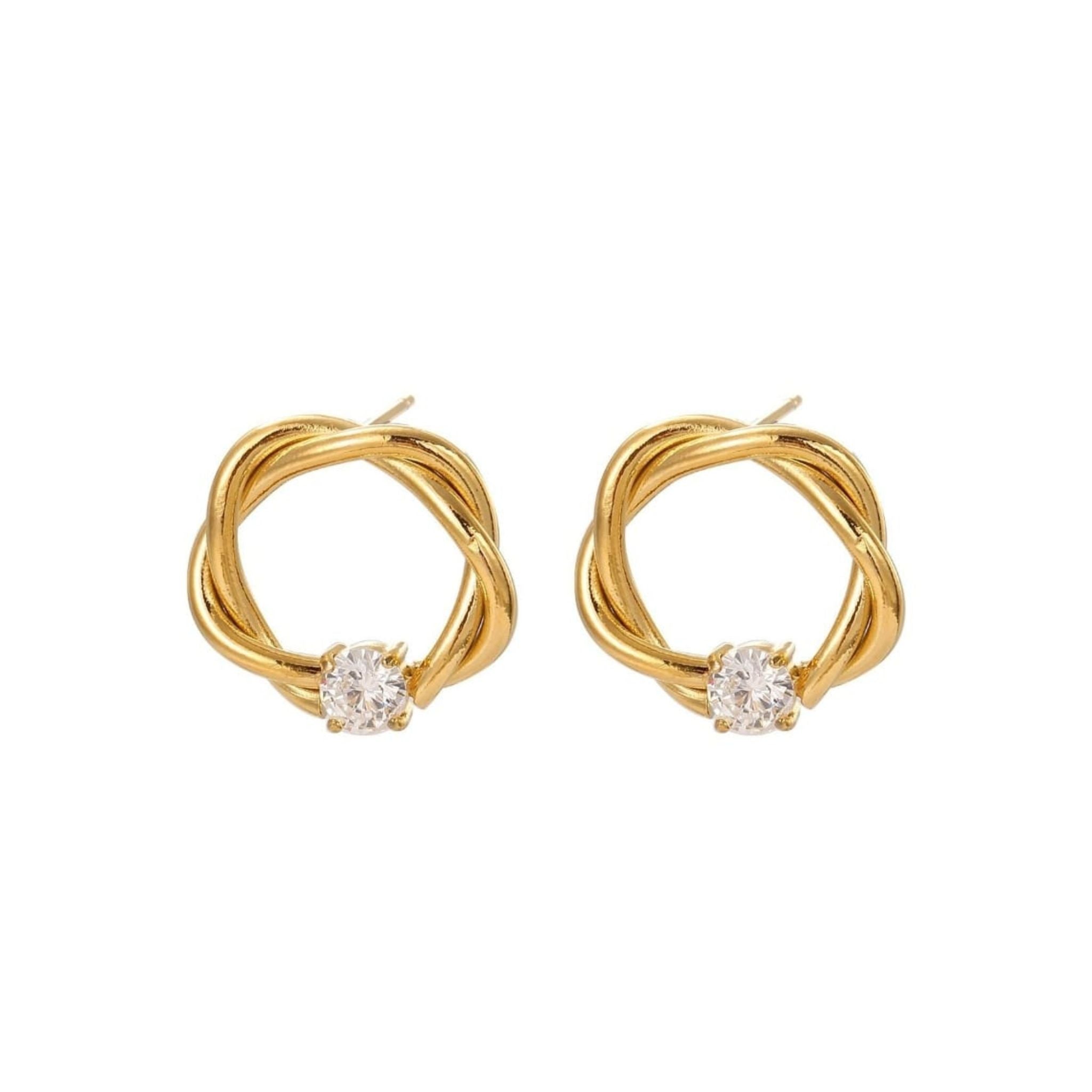 ROUND II | Brincos Curtos Entrançados com Zircônia em Aço Inoxidável