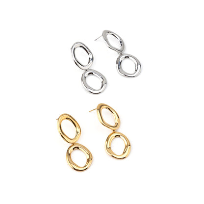 ROUNDLESS | Brincos Compridos com Dois Elos Ovais em Aço Inoxidável