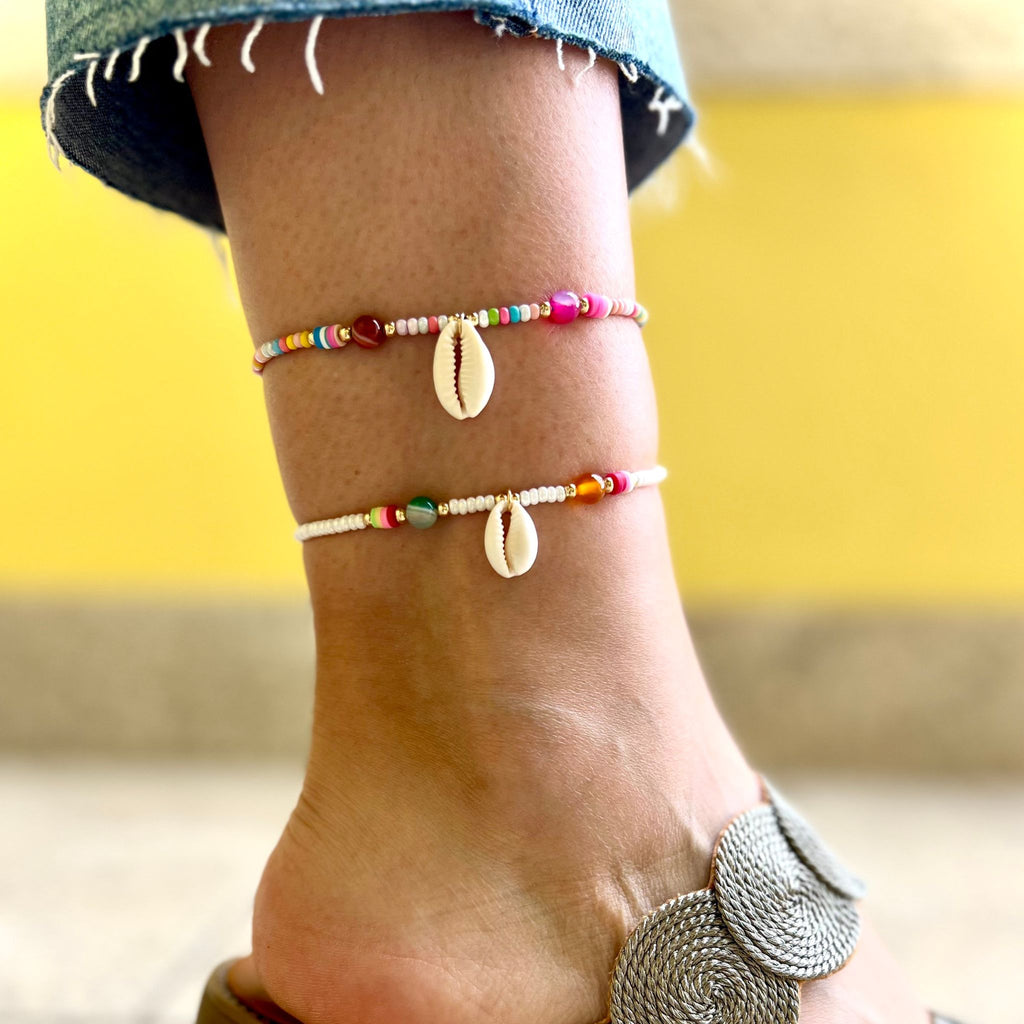 SEASHELL DELIGHT | Pulseira Pé com Missangas Ajustável