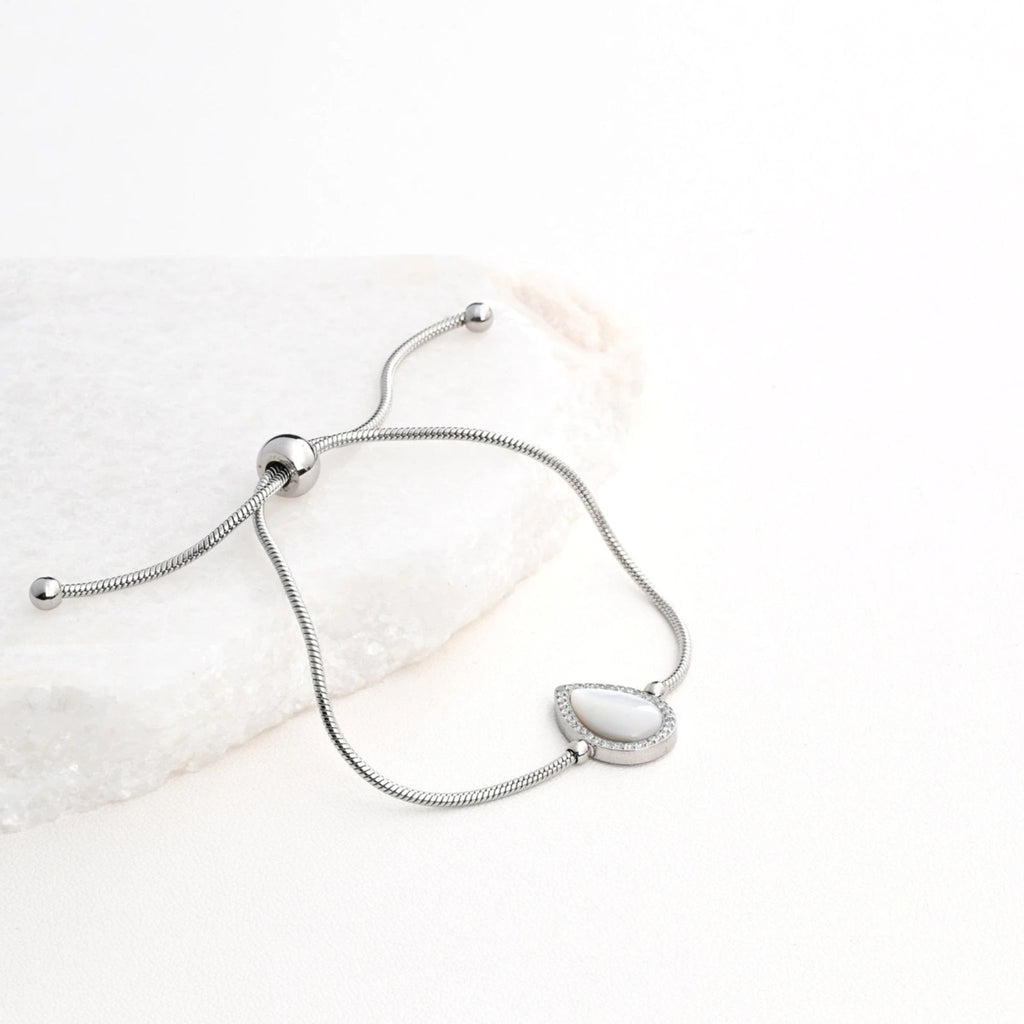 TEAR | Pulseira com Pendente em Lágrima de Zircônias em Aço Inoxidável