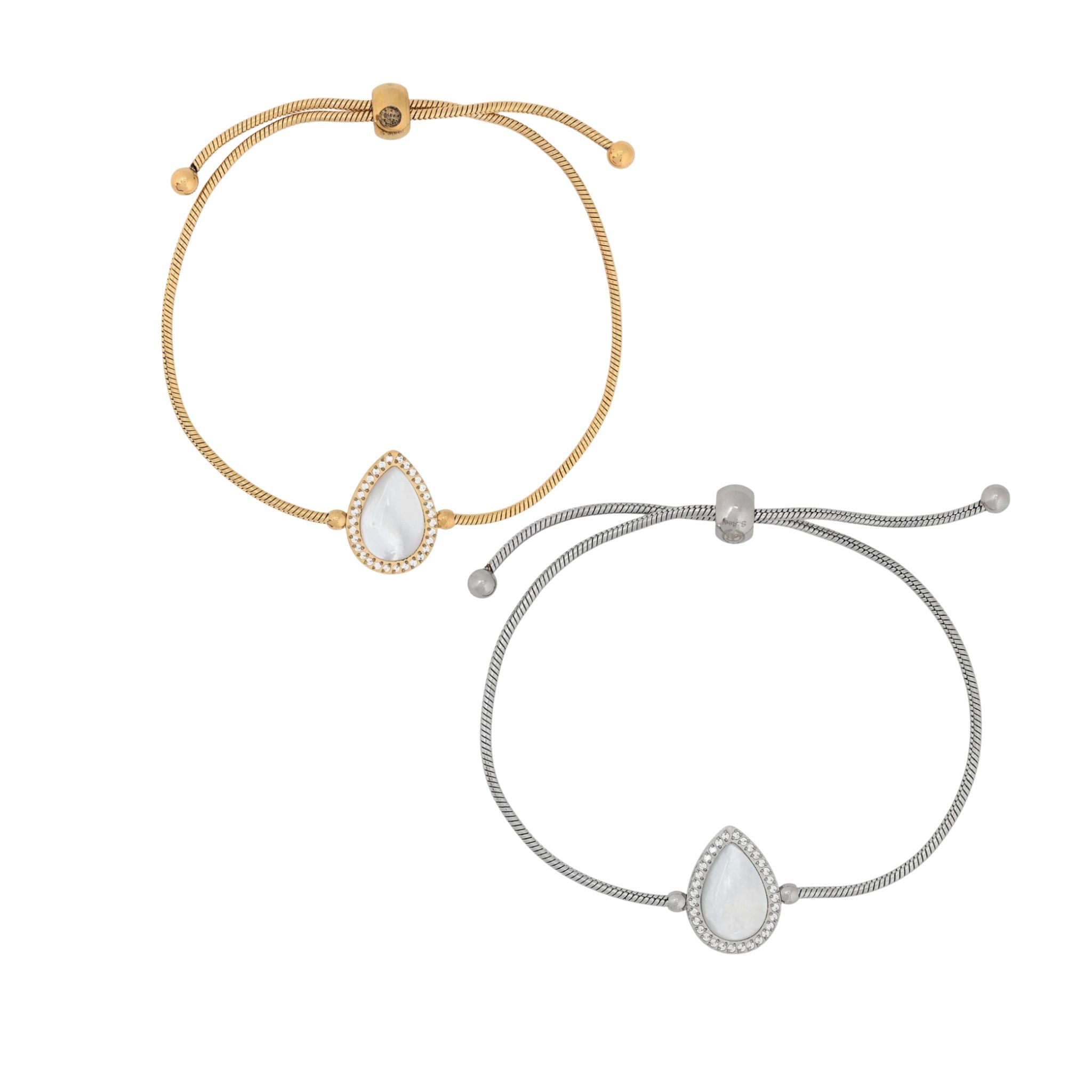 TEAR | Pulseira com Pendente em Lágrima de Zircônias em Aço Inoxidável