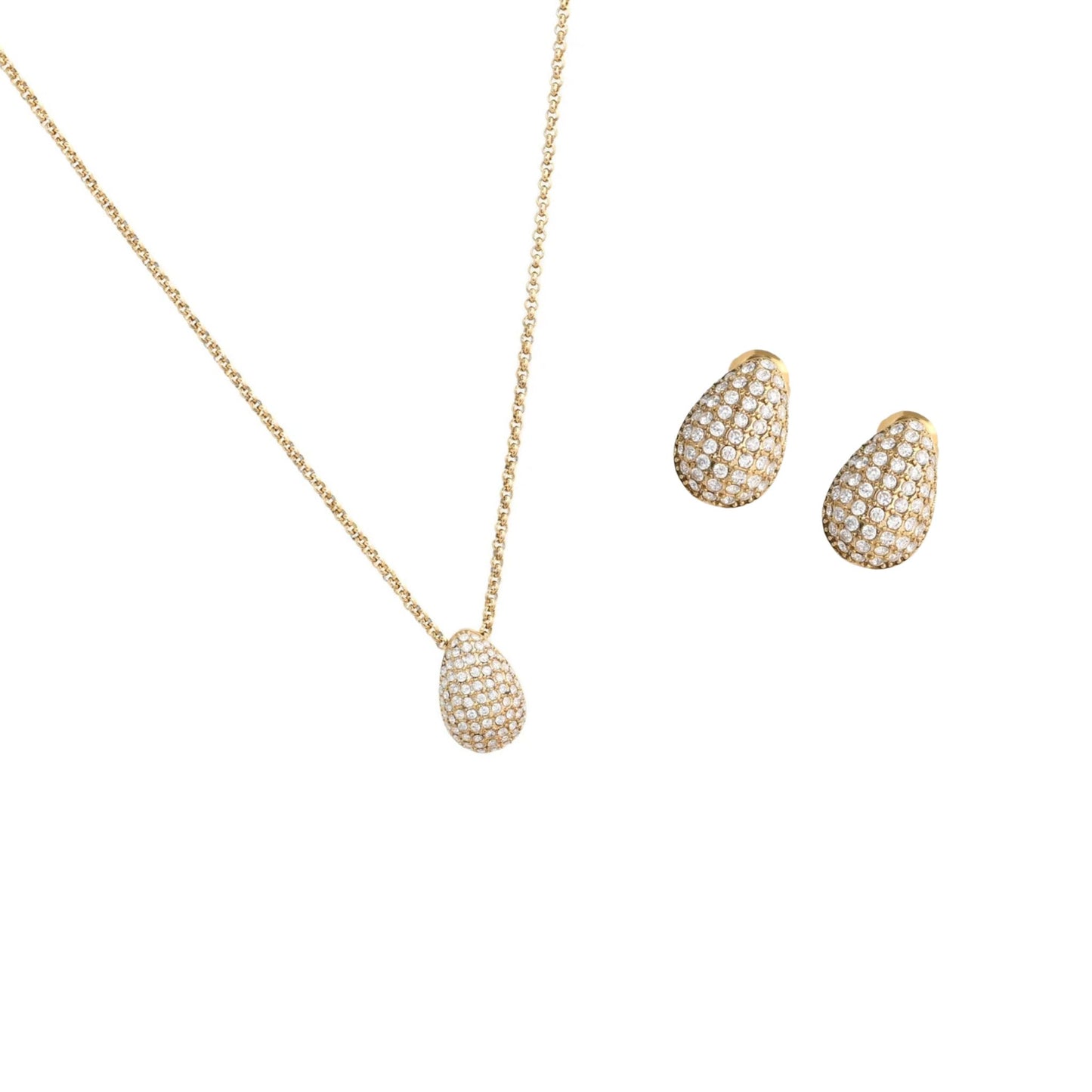 CONJUNTO TEAR | Colar + Brincos Estilo Gota com Zircônias em Aço Inox