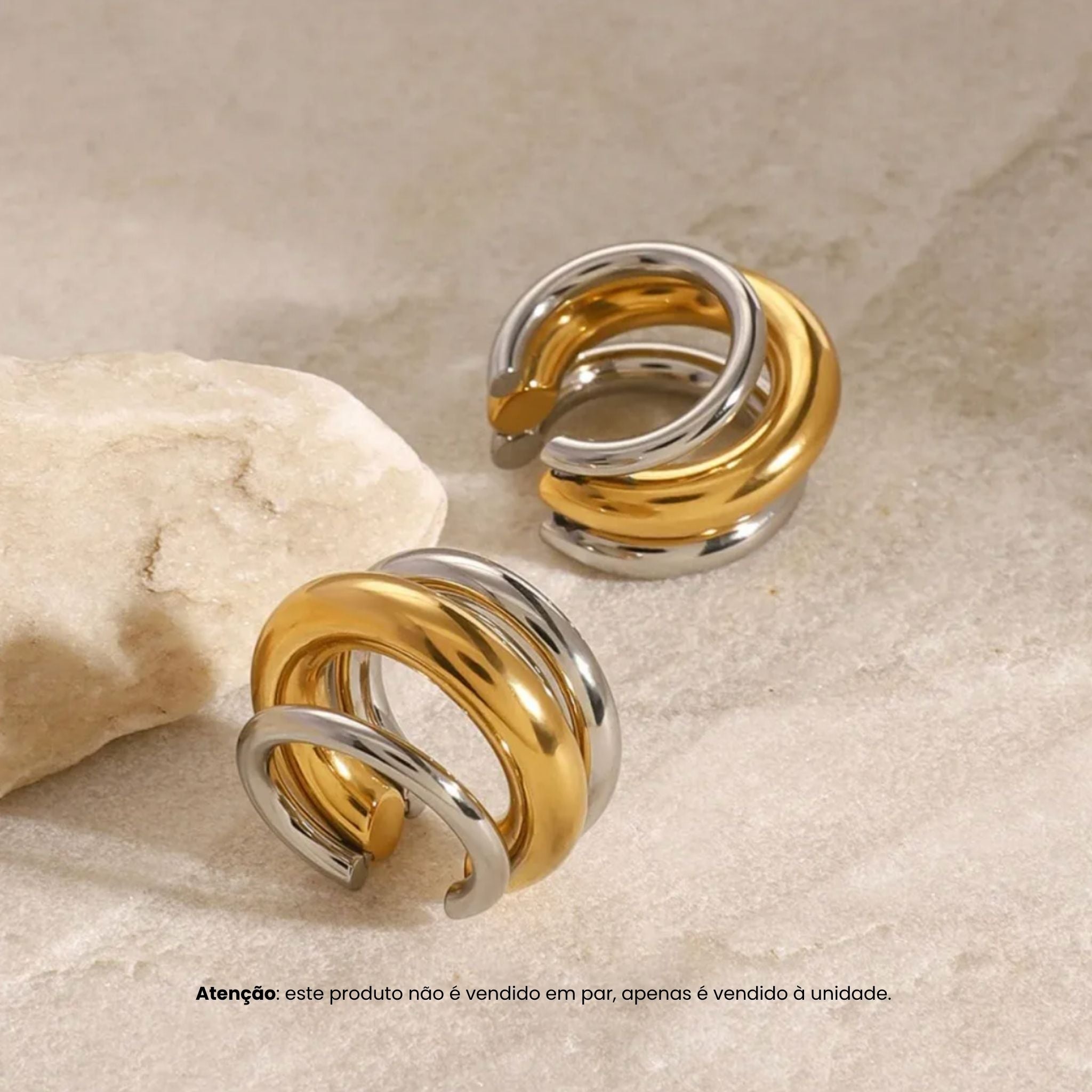 TRIA | Earcuff Triplo em Aço Inox Dourado e Multicolor