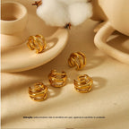 TRIA | Earcuff Triplo em Aço Inox Dourado e Multicolor