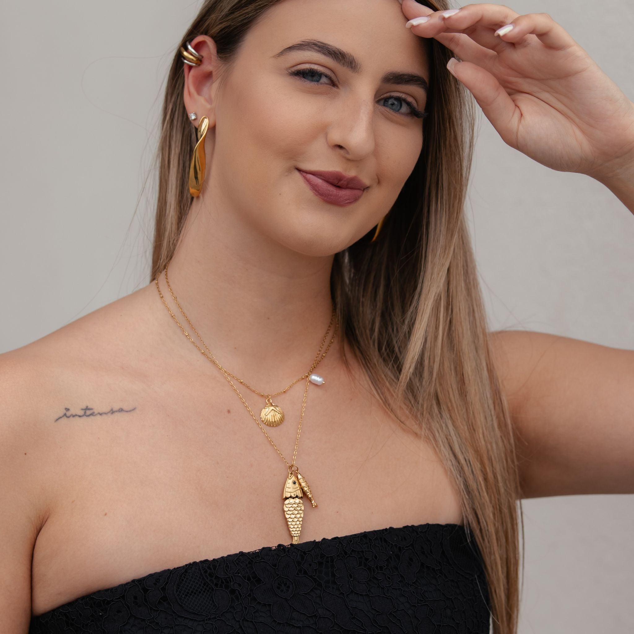 NEREA | Colar com Dois Peixes em Aço Inox