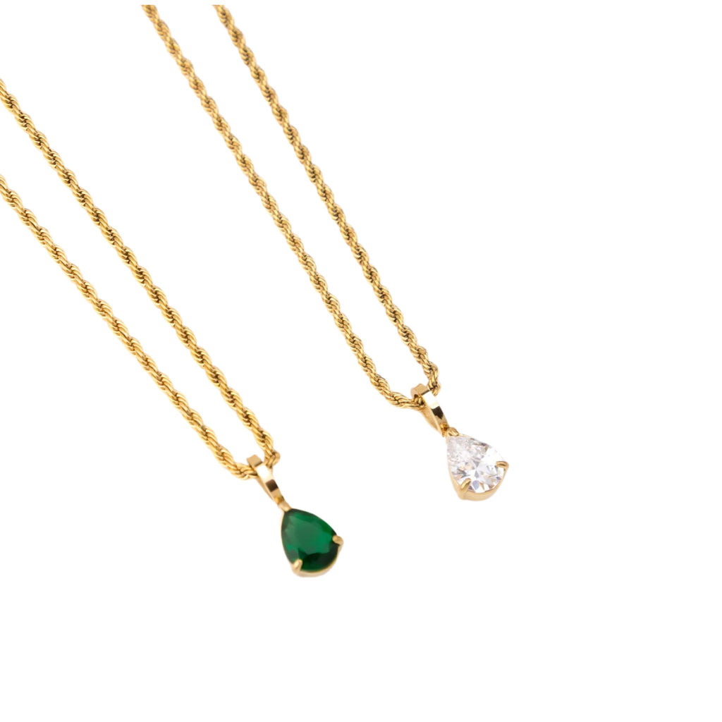 YASMIN | Colar em aço inoxidável com zircônia em forma de lágrima