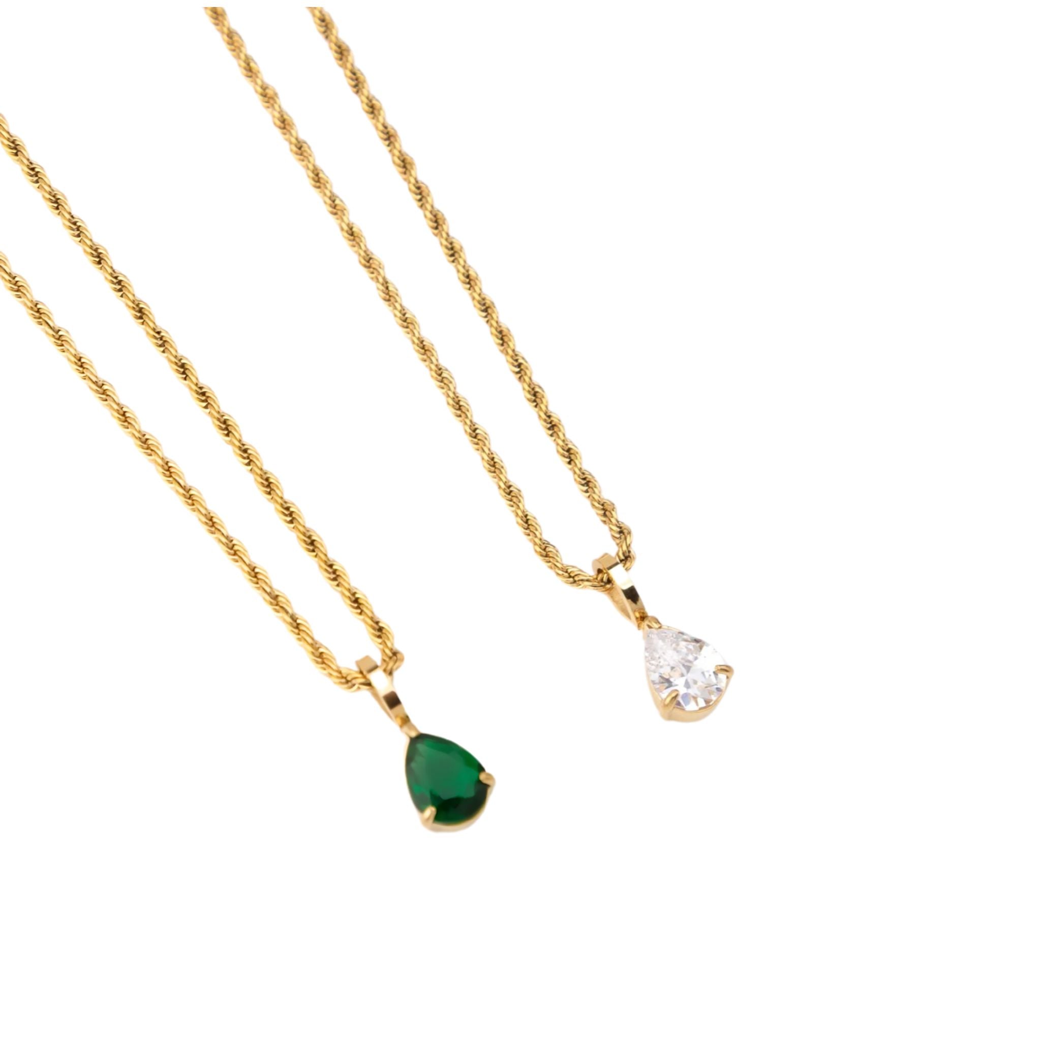 YASMIN | Colar em aço inoxidável com zircônia em forma de lágrima