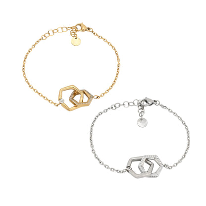ZARA I | Pulseira com Hexágonos Interlaçados e Zircônias em Aço Inox