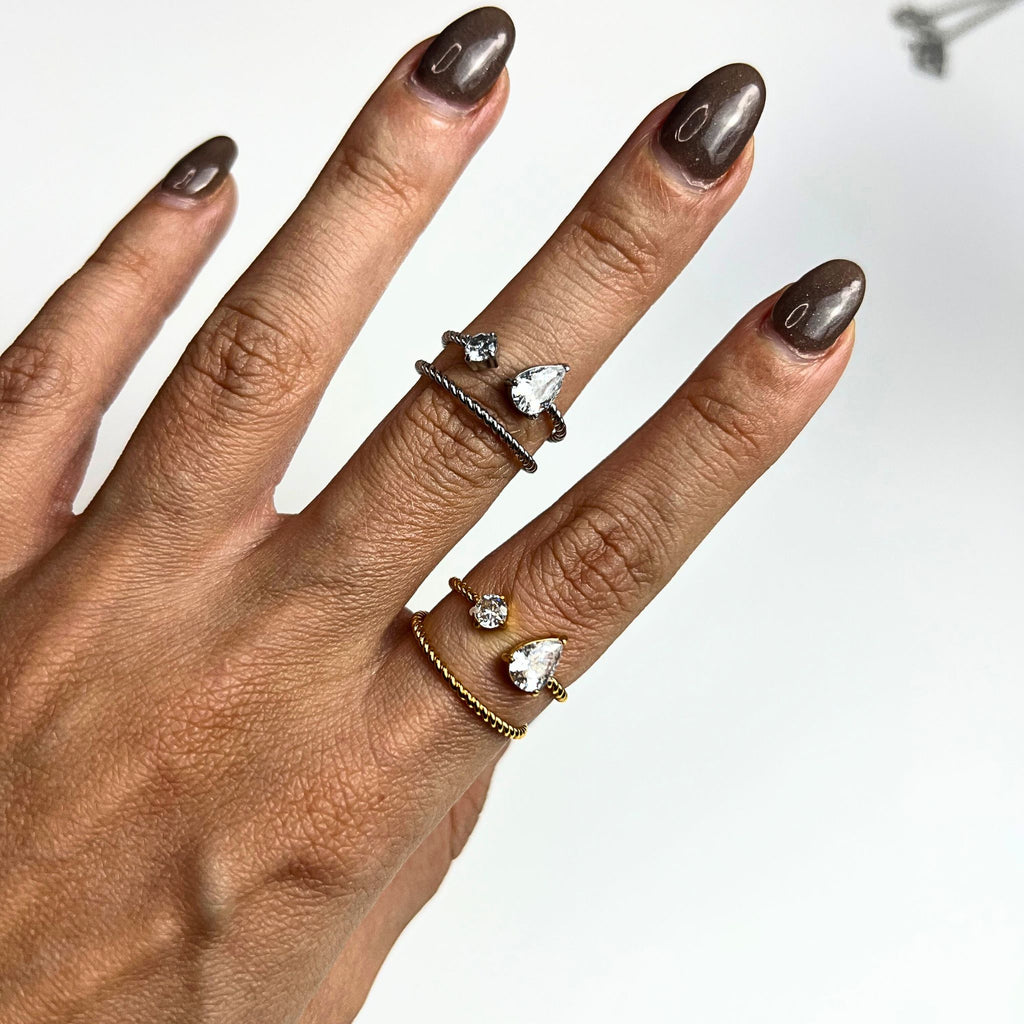 ZENITH II | Anel Duplo Ajustável Com Zircônias em Aço Inoxidável