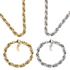 CONJUNTO CLAIRE III | Colar e Pulseira com Elos Ovais em Aço Inox